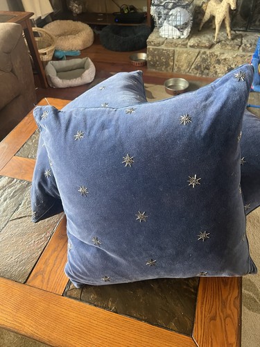 Joanna Buchanan Embroidered star pillow, dark grey cotton velvet 20x20