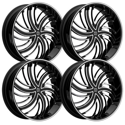 (Set-4) Massiv 924 Tsunami 22x8.5 5X115/5X120 15mm Black Wheels Rims 22 Inch