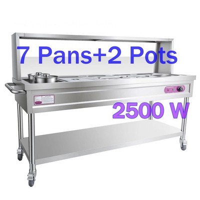 Commercial Electric Food Warmer Steam Table   7 Pans + 2 Pots, 1800W, Stainless