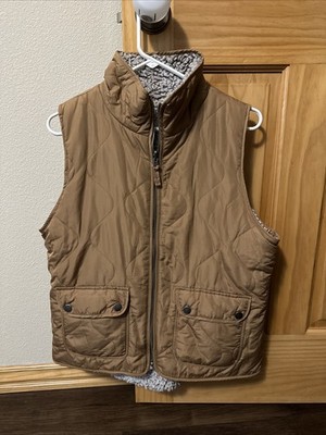 Thread & Supply Women's Sherpa Puffer Vest Full Zip Size LARGE in Tan