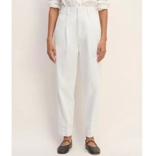 Everlane NWOT The Tencel Way-High Taper Pant Pleated White Trousers, Size 14