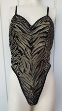 Vintage MAIDENFORM Velvet Silver Metallic Mesh Teddy Playsuit Size Medium Black
