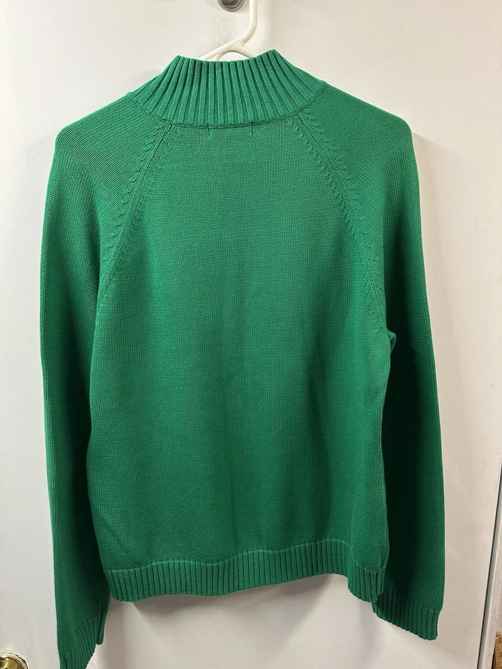 Suéter Chaps Para Mujer XL Tejido 100% Algodón Clásico Pullover Verde Dorado Broches a presión Foto 3 de 4