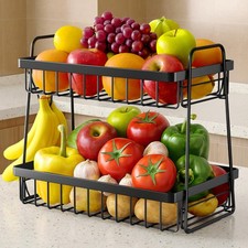 Fruit Basket for Kitchen Counter - 2-Tier Bowl 2T Large, Black