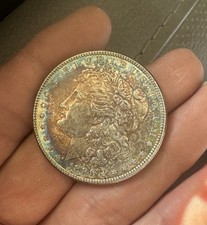 1886 P MORGAN DOLLAR GEM AU MONSTER RAINBOW TONED