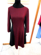 CHAPS-BURGUNDY/BLACK-ROUND NECK-LONG SLEEVE-ZIP-FIT&FLARE DRESS-SIZE-10-NWT