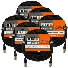 Gearlux 100-Foot XLR Microphone Cable, Male to Female, Black - 6 Pack