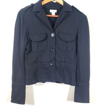 Zara TRF Black Button Up Cotton Blend Blazer Jacket