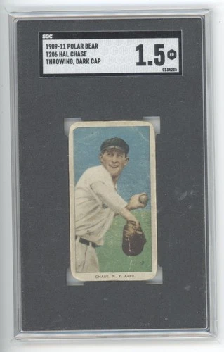 1909 T206 Hal Chase Throwing Dark Cap NY Yankees SGC 4.5 Polar Bear Back