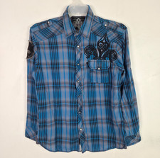 Roar Signature Plaid Embroidered Long Sleeve Shirt Blue Tribal Size Medium Zip