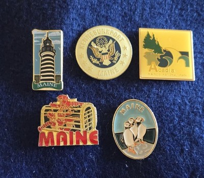 5 Maine Tourist Travel Souvenir Pins Acadia Puffin Kennebunkport Lobster Lightho