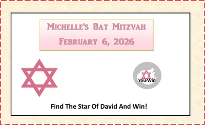 10 Bat Mitzvah Scratch Off tickets personalized game - Photo 1/3