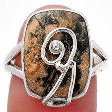 Natural Russian Honey Dendrite Opal 925 Sterling Silver Ring s.8 Jewelry R-1478