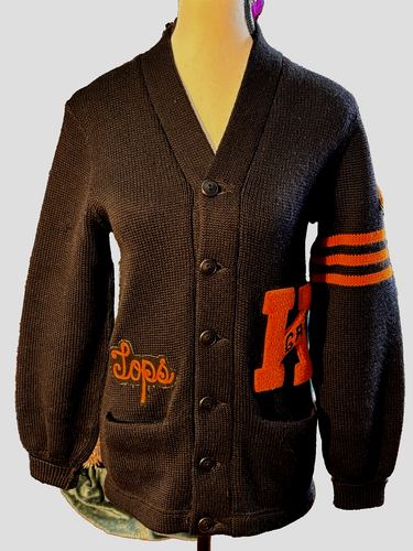 Vintage Letterman's Historic Black Wool Women's Cardigan Varsity "GAA" K 30/40's - Afbeelding 1 van 17