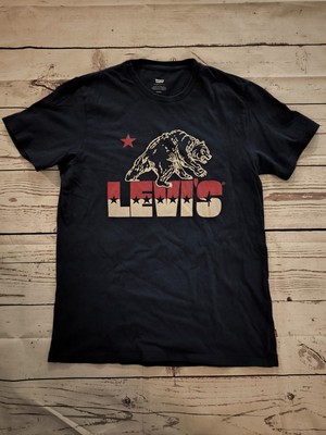LEVI'S T-Shirt Kurzarm Gr. S Blau Shirt Retro Vintage mit Bär 