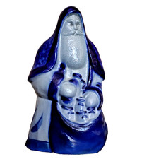 vtg David Eldreth salt glazed pottery cobalt blue SANTA Father Christmas 8"