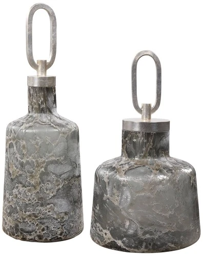 Uttermost Storm Charcoal Taupe Silver Glass Bottles Set of 2 - Picture 2 of 3