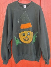 Vintage 90s Jack O Lantern Sweatshirt Halloween Pumpkins Hand Painted Kitschy XL