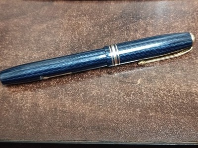 CONWAY STEWART 58 BLUE HERRINGBONE FOUNTAIN PEN DURO 14ct GOLD NIB SERVICED