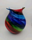 Vintage Murano Style Hand Blown Glass Vase Multi Colored 7” Colorful Rare HTF
