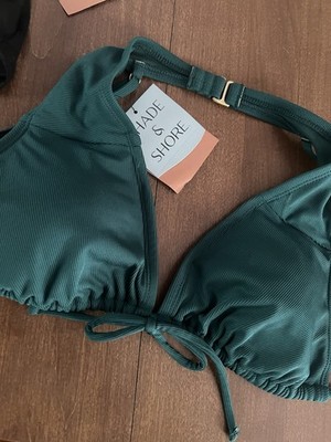 Shade & Shore M~(8-10) High waist Padded Bikini Green/Blk NWT