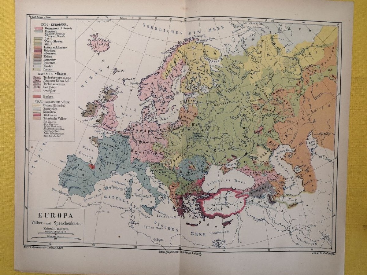 1928 Ethnographic Language Europe Map Vintage ORIGINAL x