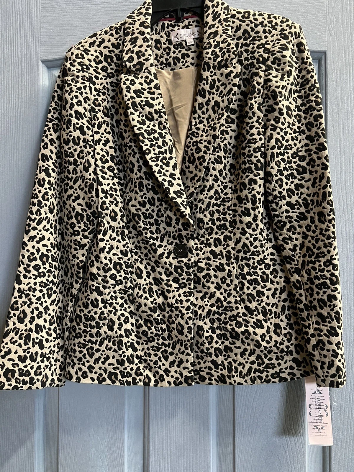 Nanette Lepore Jacket Women's Size 8 Leopard Print Knit Long Sleeve Lined Blazer