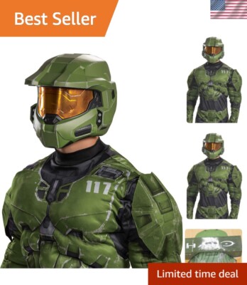Men's Halo Master Chief Infinite Full Helmet Costume Accessory, Green & Yello...