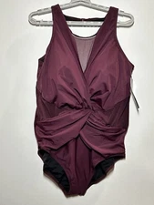 Aqua Green Swimsuit 22w Plus Mesh Insets One Piece Keyhole Swim Currant Wine