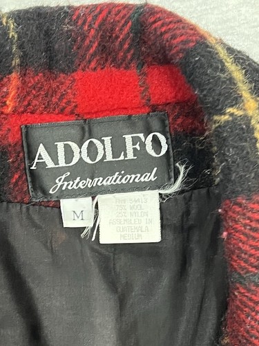 ADOLFO International Red Lined Plaid Wool Blazer Jacket Ladies Medium - Picture 5 of 9