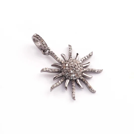 1 Pc Beautiful Pave Diamond Sun burst Pendant- 925 Sterling Silver -you choose - Image 2 of 4