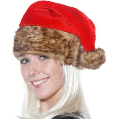 FOLAT NIKOLAUS MÜTZE PLÜSCH Weihnachtsmann Bommelmütze deluxe mit Fell Santa Claus Hut