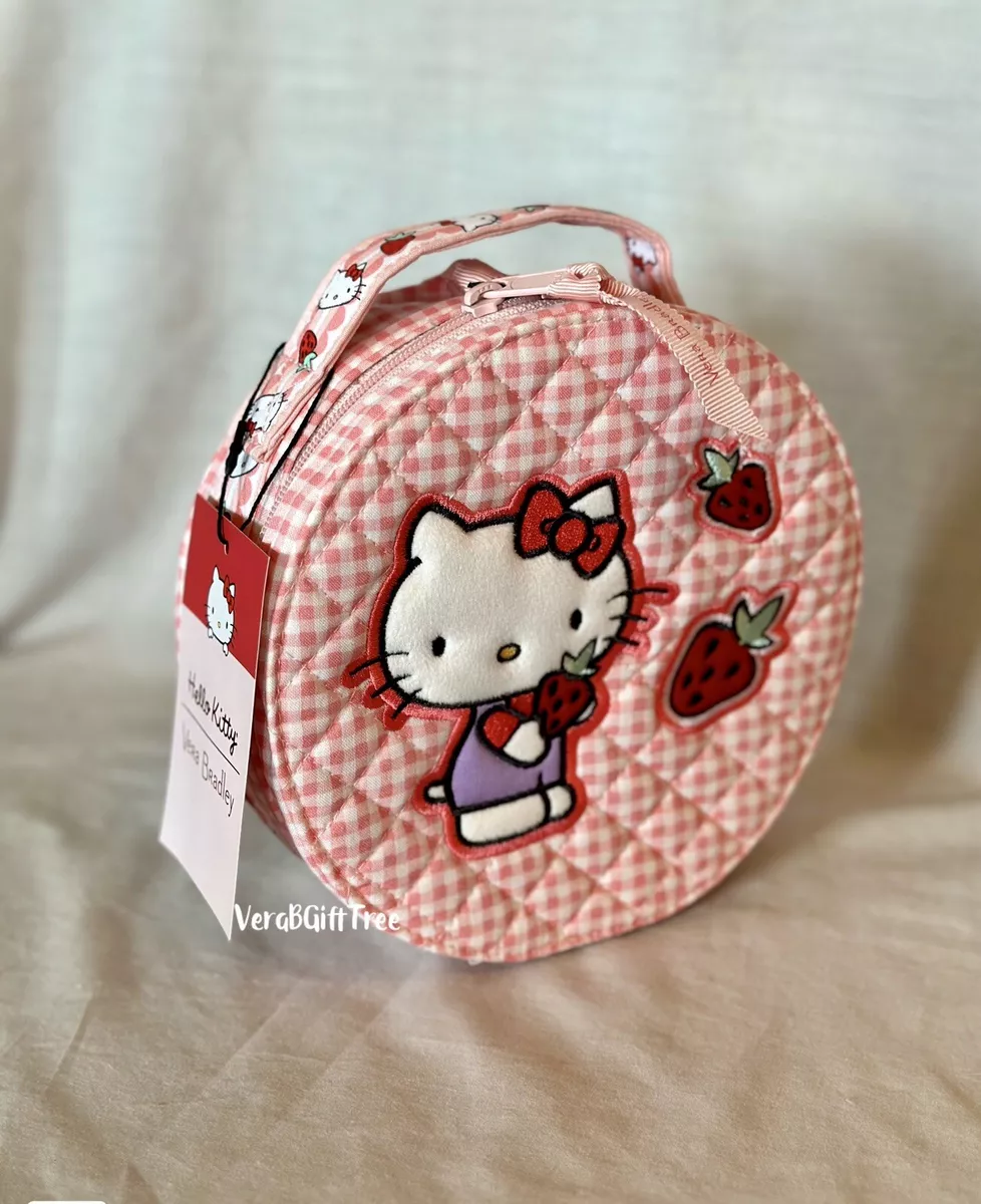 Vera Bradley HELLO KITTY PAISLEY Cosmetic Bag Round Case PINK GINGHAM NWT SEALED