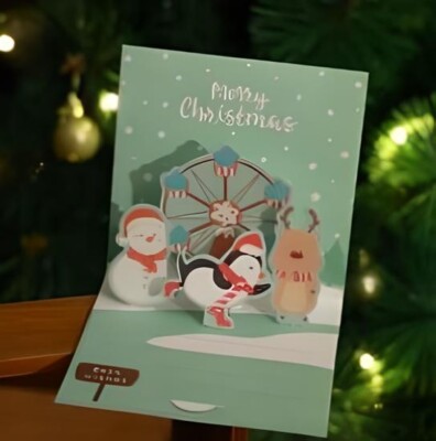 Merry Christmas Penguin 3D Pop Up Penguin Holiday Paper Greeting Card Christmas 