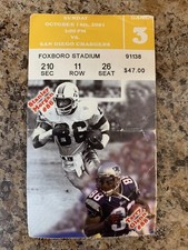 TOM BRADY 2001 Ticket Stub 1st NFL Touchdown Pass To Glenn - Chargers 10/14/01