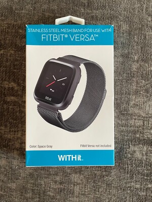 WITHit - Stainless Steel Mesh Band for Fitbit Versa and Versa Lite - Space Gray