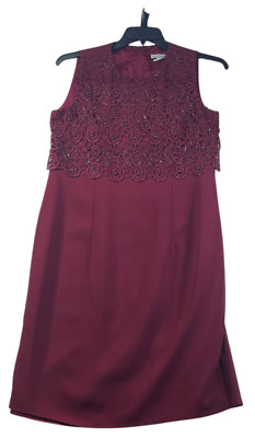 After Dark Dress Womens Size 10 Burgundy Sleeveless Floral Embroider