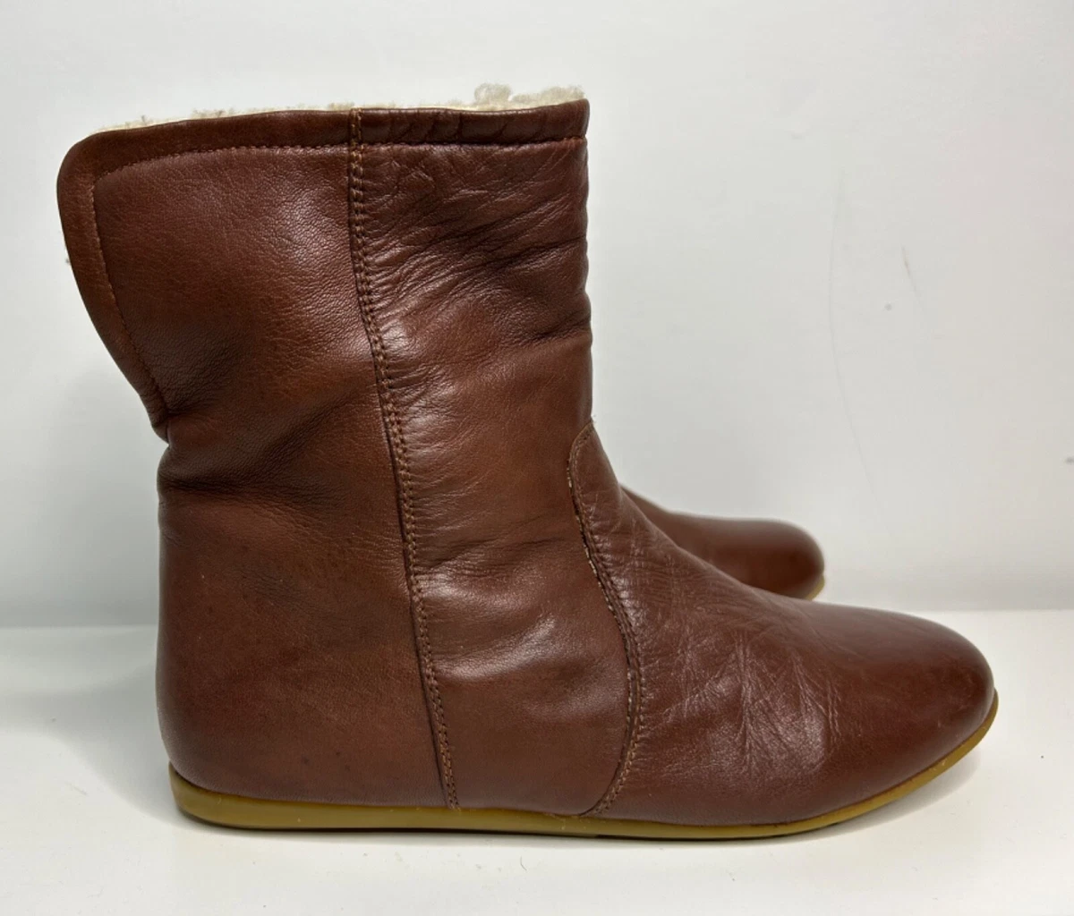 KURT GEIGER Brown Leather Warm Lined Flat Ladies Ankle Boots UK Size 4