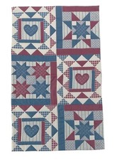 Hearts Stars Patchwork Quilted Wall Hanging Blue Ivory Pink Country Farm Decor