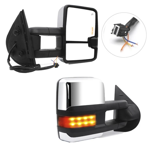 Pair Towing Mirrors for 2008-12 Silverado Sierra 2500 Power Heated Signal Chrome
