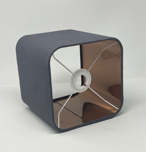 Lampshade Charcoal Grey Textured 100% Linen Brushed Copper Rounded Square - Picture 6 of 12