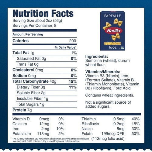 (6 pack) Barilla Classic Non-GMO, Kosher Certified Farfalle Pasta, 16 oz - Picture 7 of 7