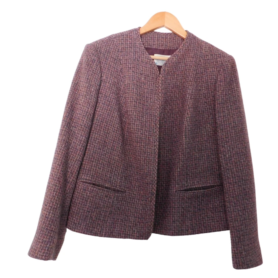 Vintage Pendleton Wool Suit Skirt Tweed Purple Pink Lined Midi Open Front Sz 12 - Image 2 of 4