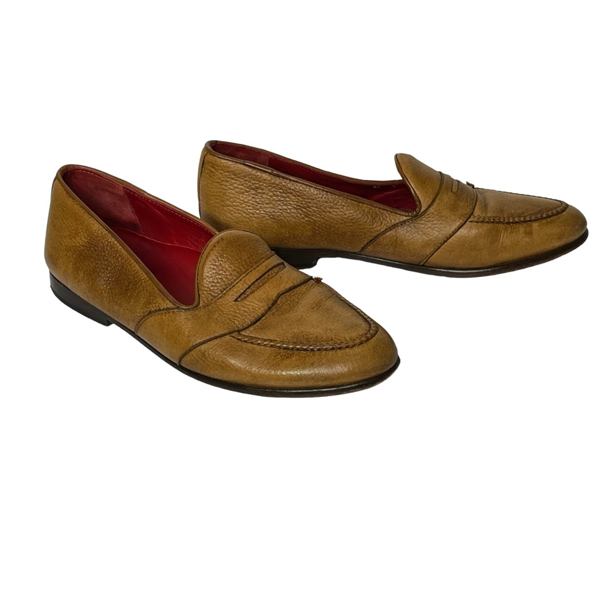 Maus & Hoffman Cognac Loafers Handcrafted Italian Bow Slip-Ons in Grained Calfskin | Maus  main image 2