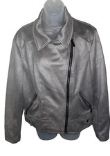 New Look Ladies Size 18 Grey Faux Suede Biker Jacket With Asymmetric Zip Close