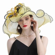Yellow Derby Hat Cocktail Tea Party Church Fedoras Bridal Wedding Dress Sun Hats