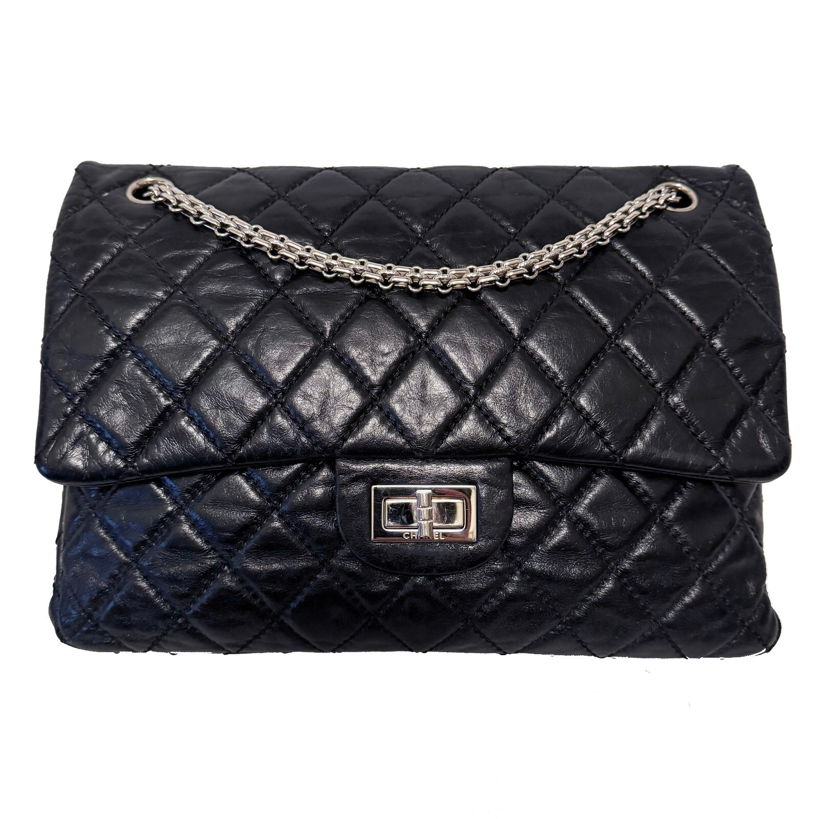 CHANEL Reissue 255 Distressed Washed Leather Double Flap Bag