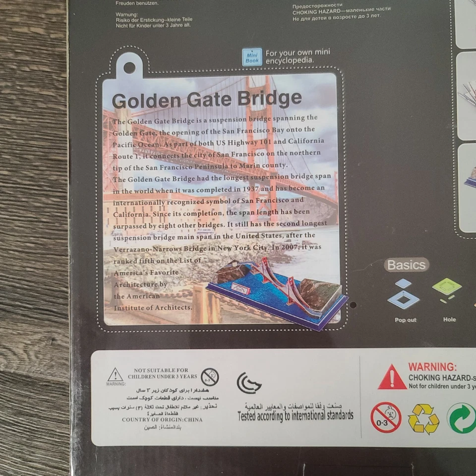 Golden Gate Bridge 3D Puzzle Clever & Happy 20 Pieces No Glue No Tools Needed - Image 4 of 4