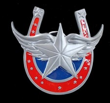 WINGED STAR AND HORSESHOE BELT BUCKLE GREAT AMERICAN PRODUCTS PEWTER NEW