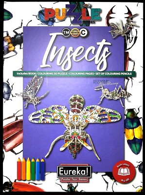 INSECTS 3D Puzzle to Colour Book Colouring Pages Colouring Pencils New